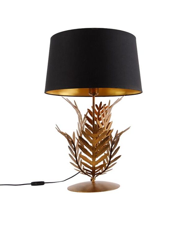 Table lamp gold with black cotton shade