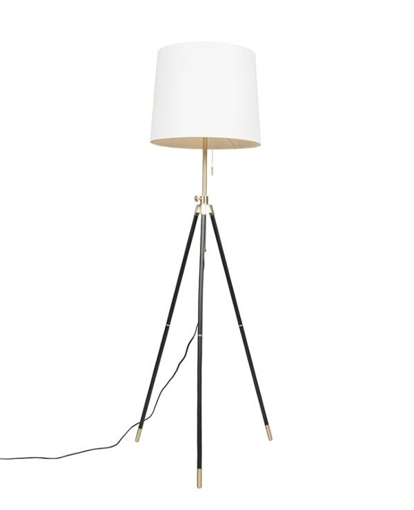 Tripod floor lamp black with cream shade adjustable