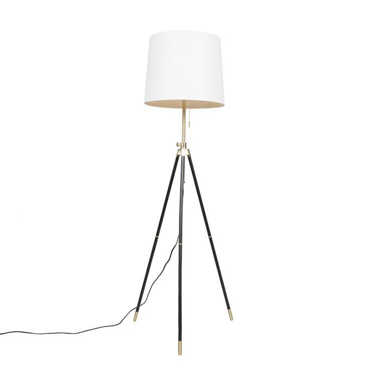 Tripod floor lamp black with cream shade adjustable