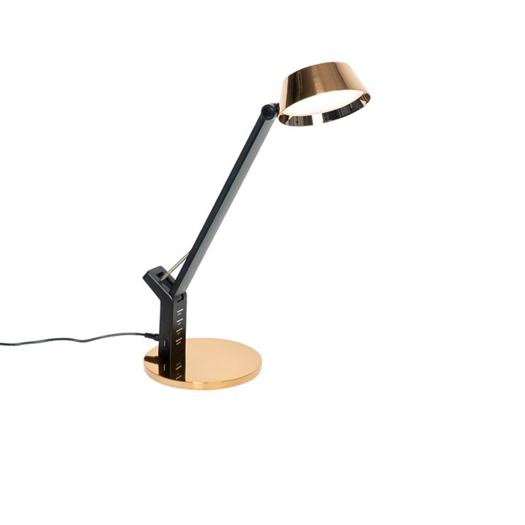 Table lamp black with brass incl. LED with USB