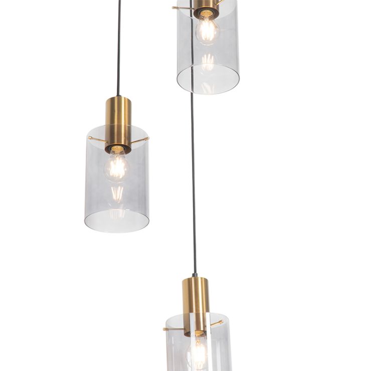 Modern hanging lamp brass with smoke glass - Image 2