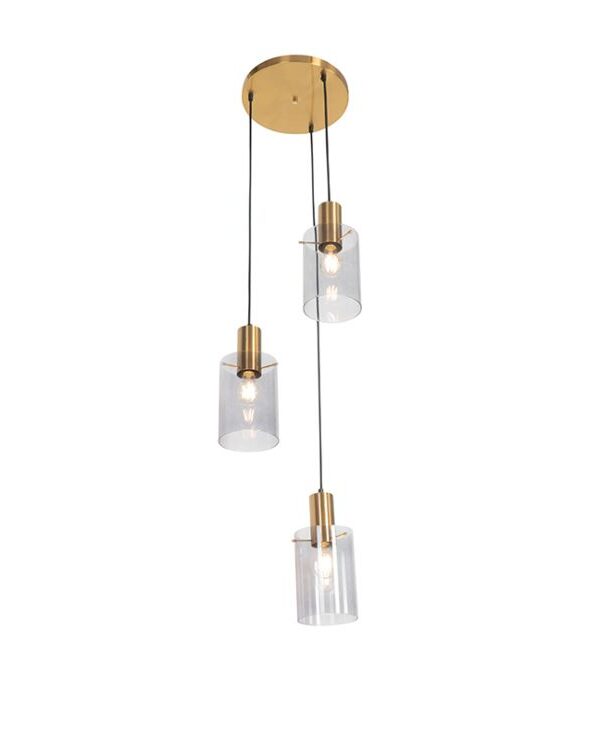 Modern hanging lamp brass with smoke glass
