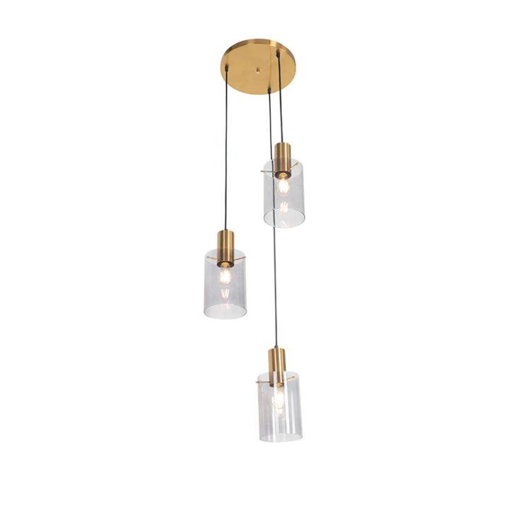 Modern hanging lamp brass with smoke glass